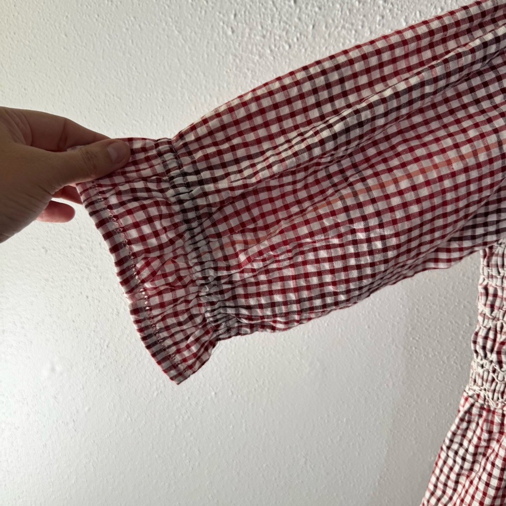 Free People Red and White Checkered gingham tunic Top large - Picture 4 of 8